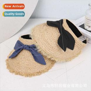 hat hair bow versatile female top hollow band straw raffia
