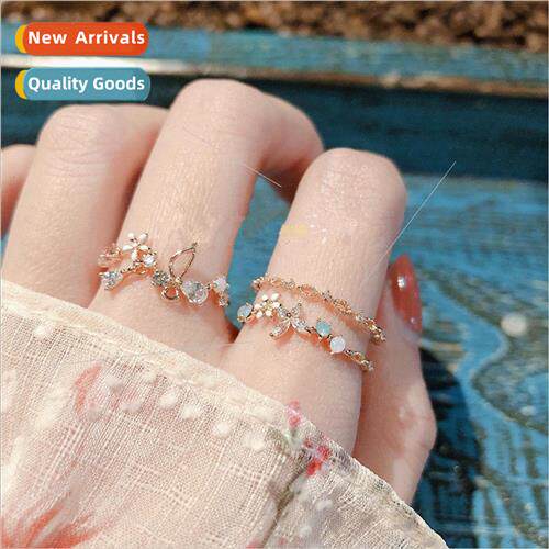 Flower ring female Korea small flowers double hollow opening