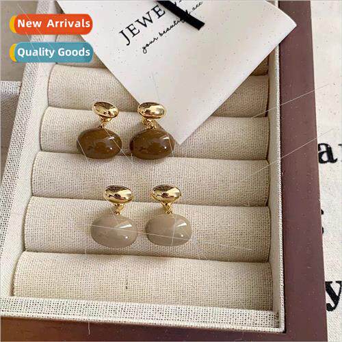 Retro caramel drip glaze ball earrings female fall winter ea