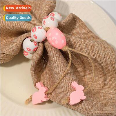 Europe Rustic Wooden Bead Hemp Rope Tassel Napkin Ring Braid