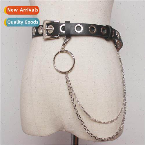 Dark punk circle chain full holes belt concave styling pants