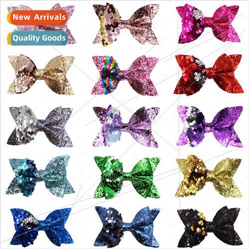 Europe 4.5inch flip sequins bow hair clips girls headdress h