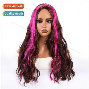 Europe new wig female long curly hair dyeing parted in whole