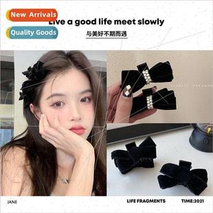 Bow Hair Bangs Elegant Forehead Velvet Small Vintage Clips