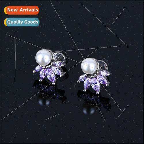 mple zirconia flower earrings female niche pearl earrings ea