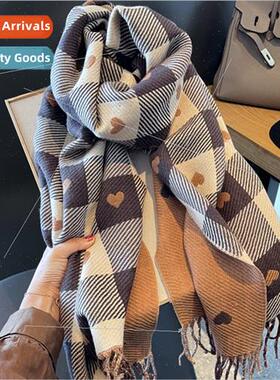 Autumn winter  double-sided color blocking love plaid scarf