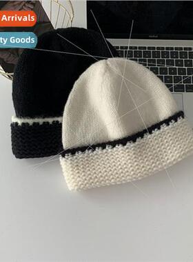 Patchwork pineapple grid knted hat female Korean autumn wint