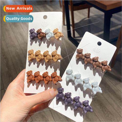 Korea ins resin bear hairpin milk tea color bangs clip side