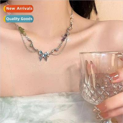 Summer fresh Mori crushed stone crystal tassel butterfly col