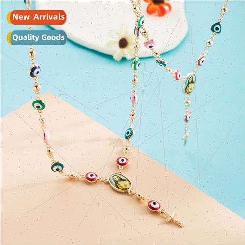 Europe copper inlaid colorful resin character necklace devil
