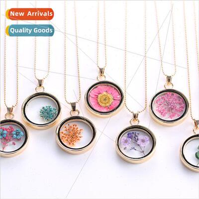 Korea four-leaf clover necklace creative plant specimen roun