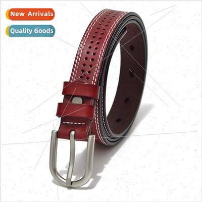 Fashion new ladies retro hollow cowhide belt Women pin buckl