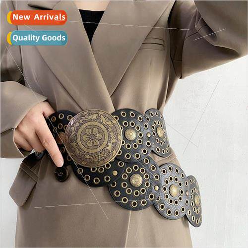 Europe retro wide belt female western cowboy wind round holl