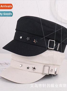Spring Autumn fashion retro stars belt buckle flat cap femal