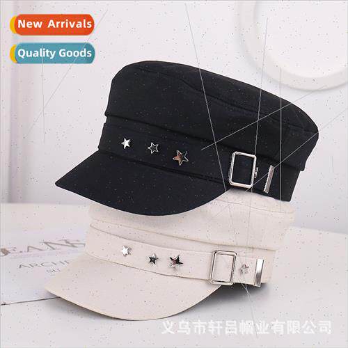 Spring Autumn fashion retro stars belt buckle flat cap femal