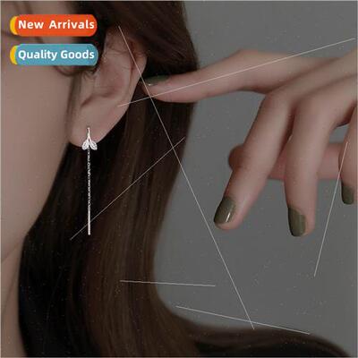 Leaf ear wires long tassel sprouting leaf earrings ins sprin