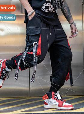 Guochao set hiphop webbing Harun drawstring pants men ins hi