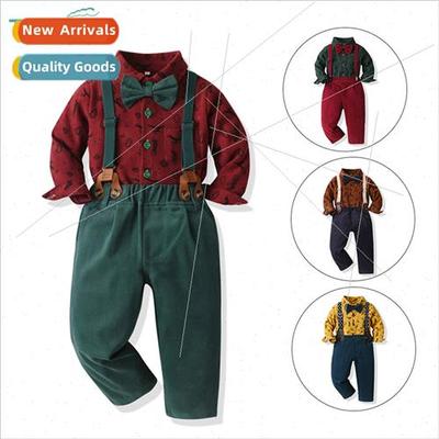 Childrens Christmas model green printed cardigan boys backpa