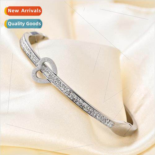Stainless two rows diamonds hearts across gift can be open b