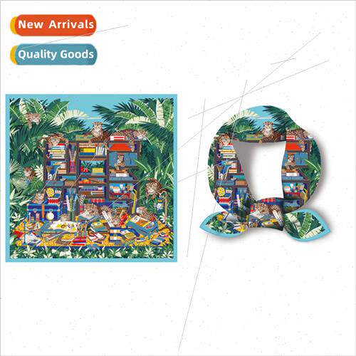 Green small silk scarf female spring fall thin Korean  hundr