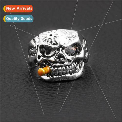 Europe hip-hop tide men skull smoking ring nightclub retro m