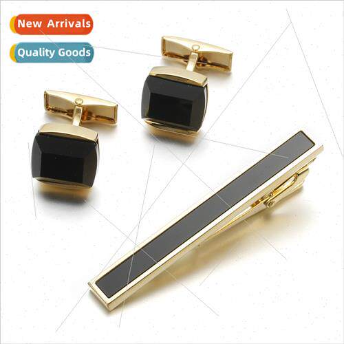 Men Professional Tie Clip Premium Gold Set Cufflinks Inlaid