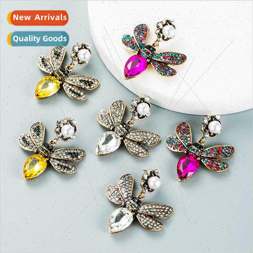 earrings Europe fashion nd colorful diamond butterfly pearl
