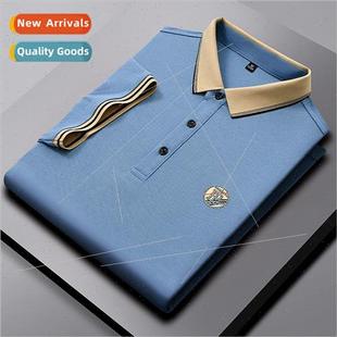 father lapel aged botto sleeved elderly short Middle shirt