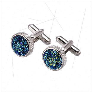gold crystal cluster black cufflinks green French unise blue