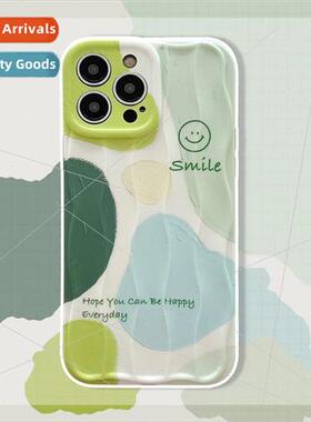 ins blue green block smiley face 适用 iphone 15/11 simple 13