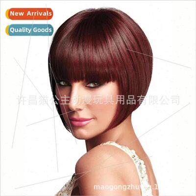 Europe wigs bangs burgundy short o head wigs