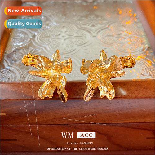 Earrings lver Needle Irregular Metal Flower Earrings French