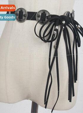 Vintage Minory Inlaid Waist Chain Indian Tribal Tassel Belt