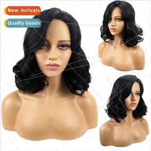 Wigs Europe Women Chemical Fiber Head Covers Black Parted Sh