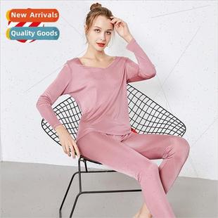 Autumn women knted silk V-neck thermal underwear set mulberr