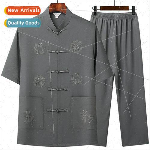 Tang su cotton linen short-sleeved set middle-aged elderly f