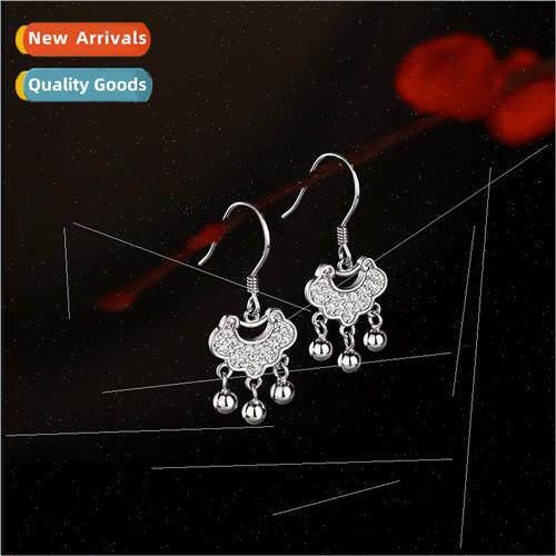 Long life lock round bead earrings female niche peace lock e