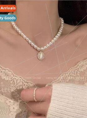 French retro cat eye stone pearl necklace female niche colla