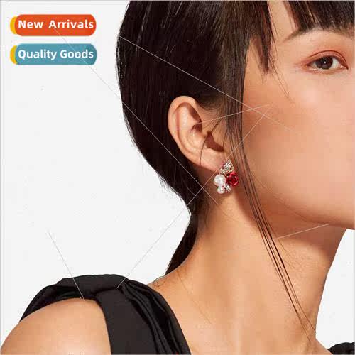 C502 new Korean jewelry rose pearl diamond butterfly earring