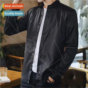 shirt men business button black whe sleeved Concealed long