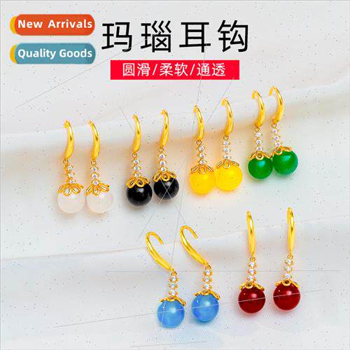 Agate earrings 925 silver natural jade earrings gold beads e