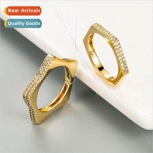 Ins fashion simple geometric gold ring copper micro-set zirc