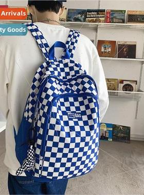 Checkerboard grid schoolbag female Korean large-capacy junio