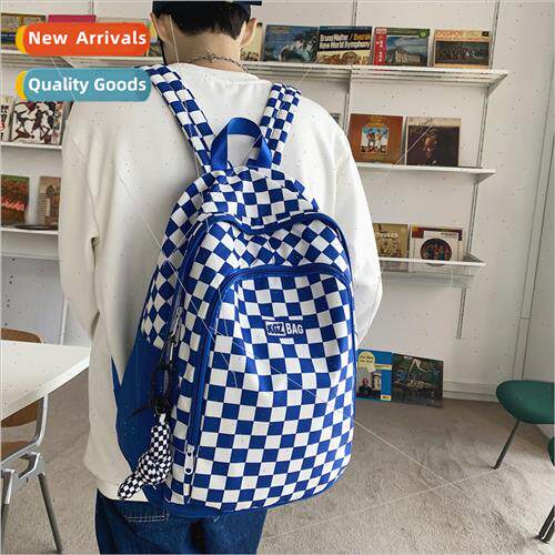 Checkerboard grid schoolbag female Korean large-capacy junio