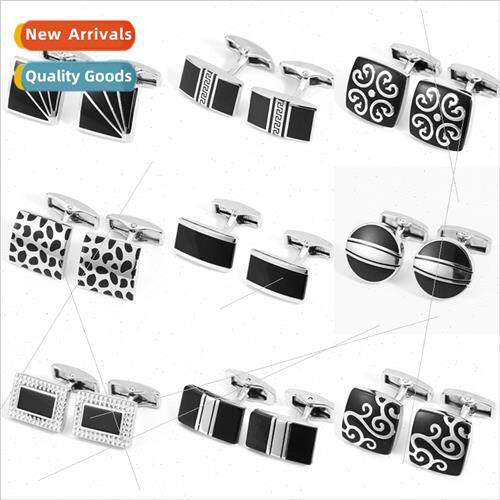 Classic Men Black Drip Enamel Cufflinks French Shirt Busines