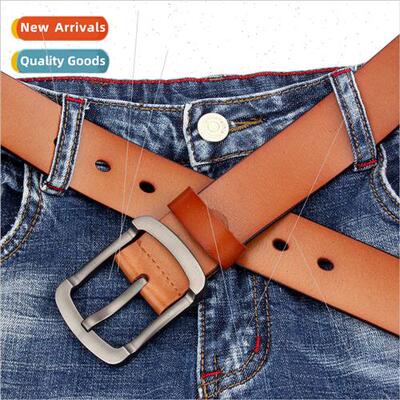 Whole Cut Yellow Cowhide Men Belt Day Buckle Cowhide Leather