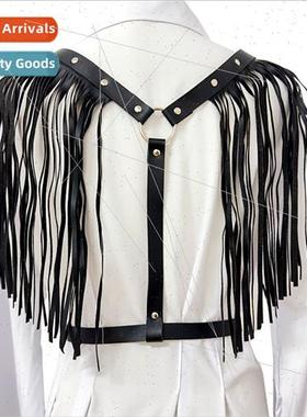 Fashion Hundred Belt Black Leather Adjustable Tassel Shoulde