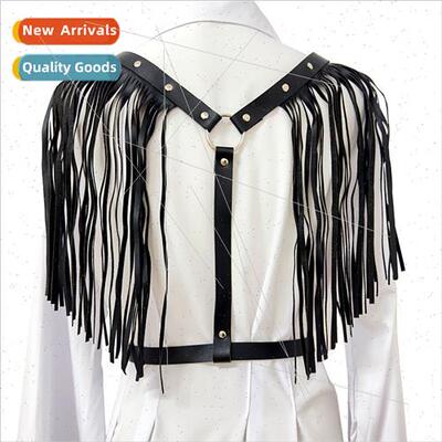Fashion Hundred Belt Black Leather Adjustable Tassel Shoulde