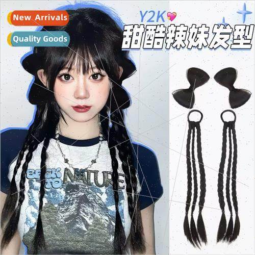 Wig Women Y2K Spice Girls Bow Braid Boxer Braid Double Ponyt