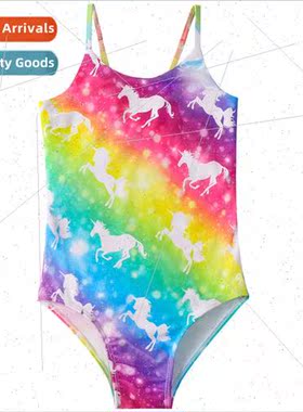 2022Europe childrens swimsu girls unicorn one-piece swimsu b